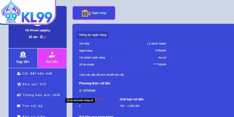 Đăng nhập tài khoản KL99