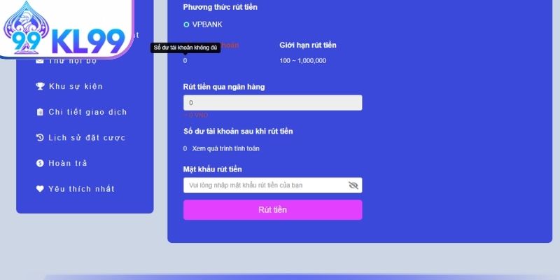 Xác nhận rút tiền KL99